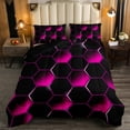 thumbnail image 1 of YST Hexagon 3D Neon Honeycomb Comforter Set, Geometric Beehive Bedding Set, King, Fuchsia Pink, 1 of 4