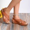 thumbnail image 2 of Bmisegm Sandales pour Femmes d'Été Rétro Unies en Cuir à Talon Compensé Épais à Semelle Épaisse Grande Pointure Sandales pour Femmes Été Brun 8, 2 of 9
