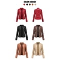 thumbnail image 4 of Drppepioner New,Women's Slim Leather Stand-Up Collar Zipper Stitching Solid Color Jacket Plus Size, 4 of 5