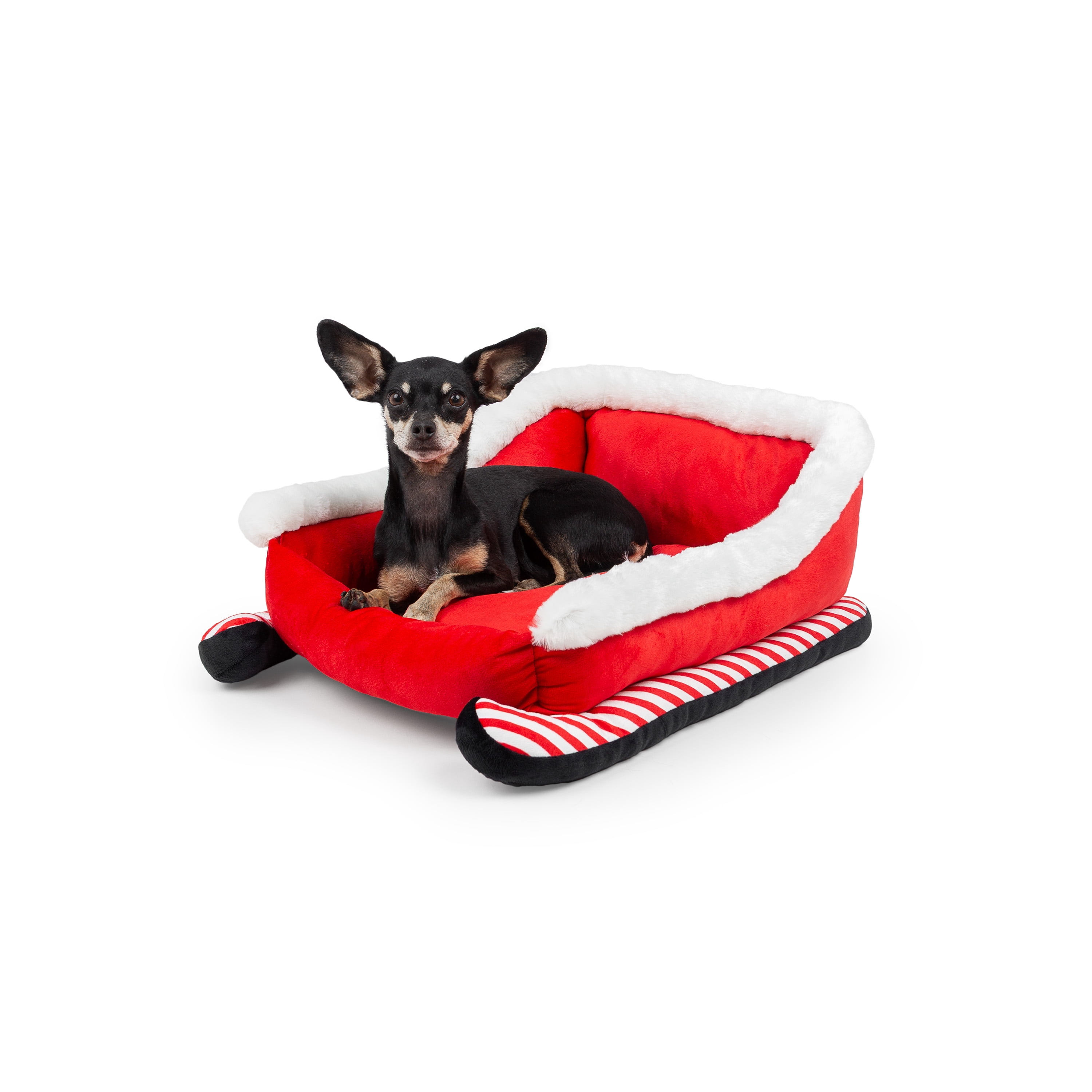One Paw, Holiday Themed Bed for Small Dogs and Cats, Xmas Sleigh Design