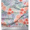 thumbnail image 1 of Soimoi Tissu Poly Georgette Rose Imprimé Feuilles & Roses Tissu de Couture BTY 52 Pouces de Large, 1 of 3