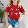 thumbnail image 1 of BYHONG T-Shirt à Manches Courtes à Imprimés de Chat pour Tout-Petits Garçons Filles, Hauts Vêtements Enfants Filles, Tunique Décontractée à Col Rond, Rouge 110, 1 of 5