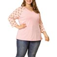 thumbnail image 1 of GRACE & GRANDEUR Chemises Blouse pour Femmes Grande Taille Col en V Manches 3/4 Raglan à Fleurs Décontracté Printemps Automne Hauts 4X Rose, 1 of 9