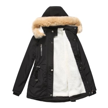 IROINID Women's Mid-Length Hoodie Parka Coat Solid Color Long Sleeve Warm Long Coat Jacket Slim Winter Outwear, Black