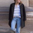 thumbnail image 1 of WRKEKC Women's Wool Blend Coat Notched Lapel Button Front Functional Pockets Fall Winter Office Wear Plus Size Available Black L, 1 of 7
