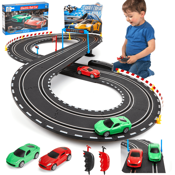 Lilian&Gema Slot Car Race Track Ensemble, Ensemble de Piste de Course Électrique Double avec 2 Voitures à Grande Vitesse, 2 Contrôleurs Électriques, Slot Car Track Toys pour Enfants de 3 à 12 Ans
