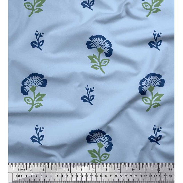 Soimoi Polyester Crepe Fabric Leaves & Floral Block Print Fabric by The Yard 52 Inch Wide