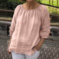 thumbnail image 2 of AherBiu Hauts Grande Taille pour Femmes Manches 3/4 Chemises d'Été en Coton et Lin Décontractées Coupe Ample Col Rond, 2 of 6