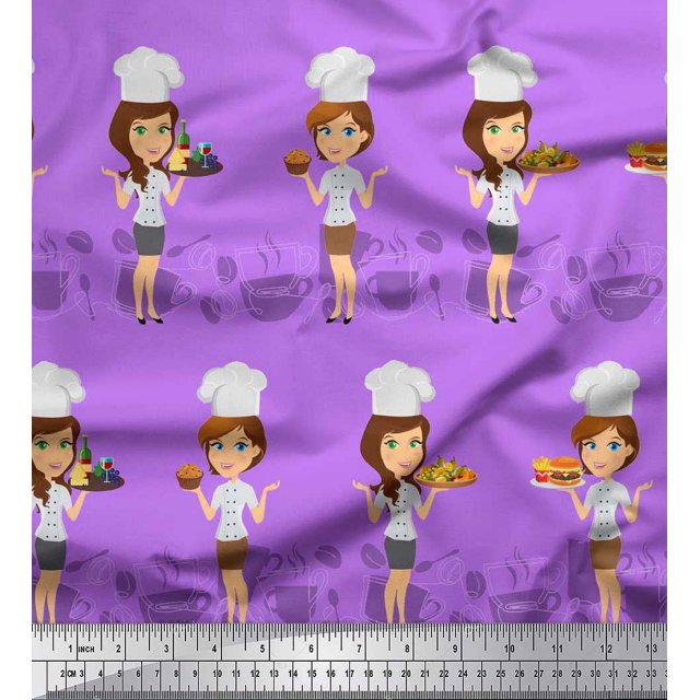 Soimoi Viscose Chiffon Fabric Cook Girl Decor Fabric Printed Yard 42 Inch Wide