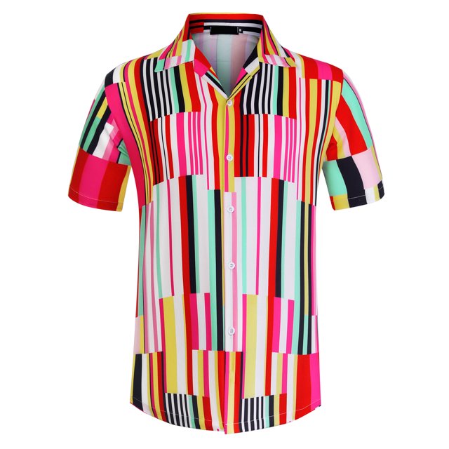 INSPIRE CHIC Chemises à Rayures pour Hommes à Manches Courtes, Boutonnées, Chemise Hawaïenne Imprimée S Rose Rouge