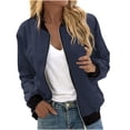 thumbnail image 1 of Womens Fashion Jacket Casual Stand Collar Zip Up Lightweight Coat Fall Color Block Jackets with Pockets Navy XXXXL, 1 of 5