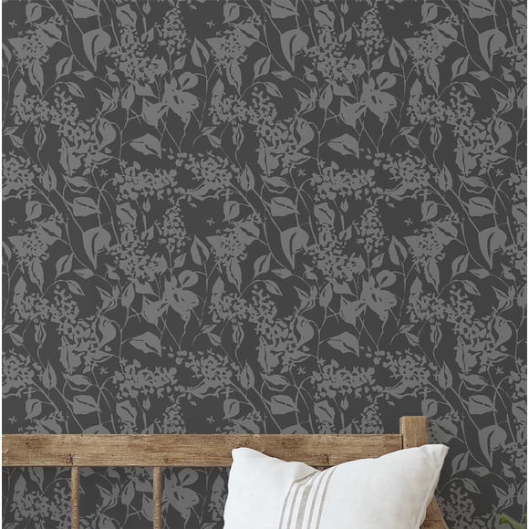 S4sassy Self Adhesive Wallpaper, Grey Botanical Print Mural Wall Paper, Peel and Stick Contact Paper for Walls, Entryway accent Wall, Office Decor, Solution (25"x240" inch)