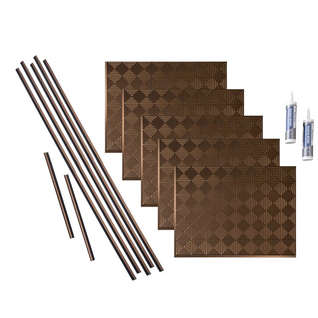 Fasade Miniquattro Decorative Vinyl Backsplash Kit, 15 sq ft coverage, Oil Rubbed Bronze