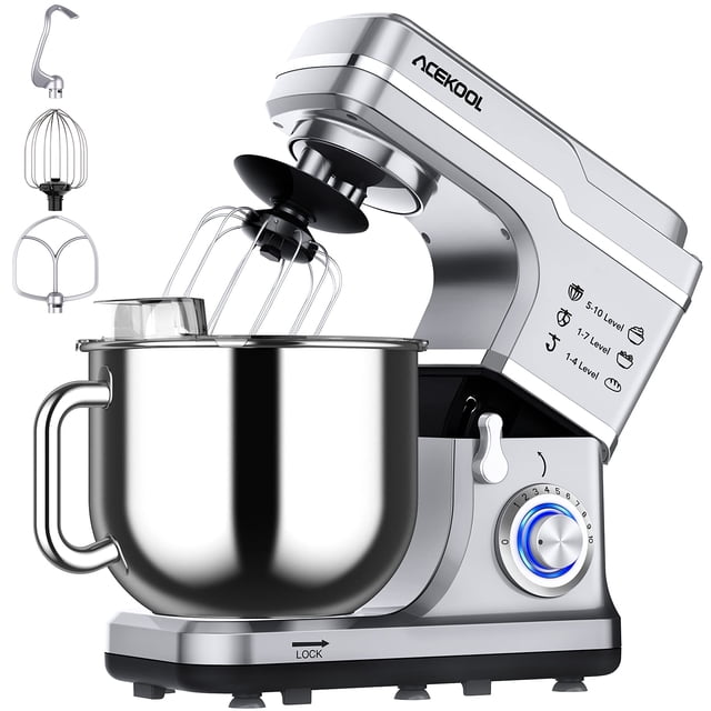 QinaQin 7.5 Quart Stand Mixer, 660W Tilt-Head Electric Kitchen Mixer with 10 Speeds and Splash Guard