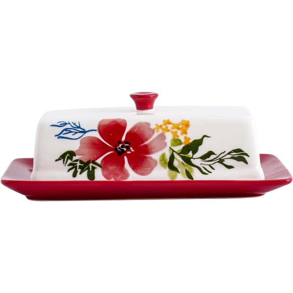 SAGOSKAT Butter Dish Ceramic Butter Keeper Butter Dish with Lid, Butter Container, RED