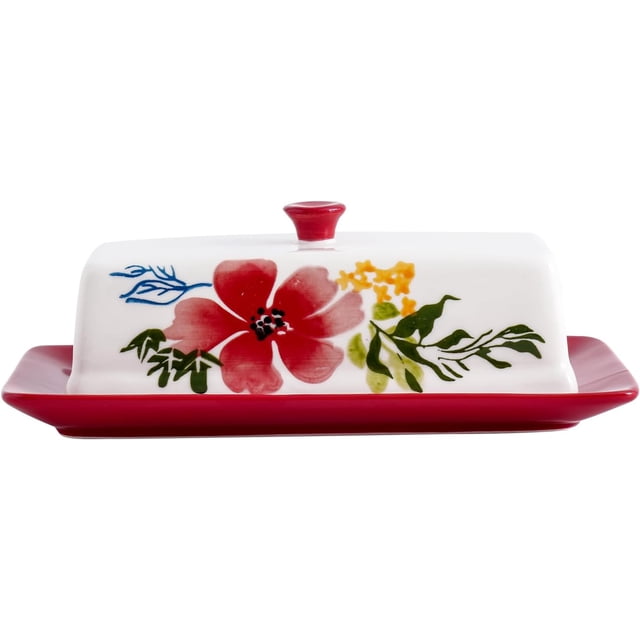 Assiette à Beurre SAGOSKAT en Céramique, Contenant à Beurre avec Couvercle, Contenant à Beurre, Rouge