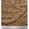 thumbnail image 1 of Soimoi Brown Cotton Poplin Fabric Cage & Humming Bird Printed Fabric 1 Yard 42 Inch Wide, 1 of 5