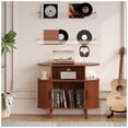 thumbnail image 3 of Bingirl Armoire de Rangement pour Disques Vinyles : Support de Tourne-Disque Mi-Siècle Moderne avec Plateau Tournant Rond en Bois, Station de Recharge et Étagères Ouvertes - Convient à la Chambre et au Salon (Finition Noyer), 3 of 8