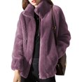 thumbnail image 1 of LUXUR Ladies Full Zip Sherpa Jackets Drawstring Holiday Overcoats Purple 3XL, 1 of 3