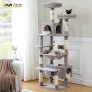 PAWZ Road 72 inch Large Cat Tree Tower with Sisal Scratching Posts and 2 Condos for Indoor Cats Gray