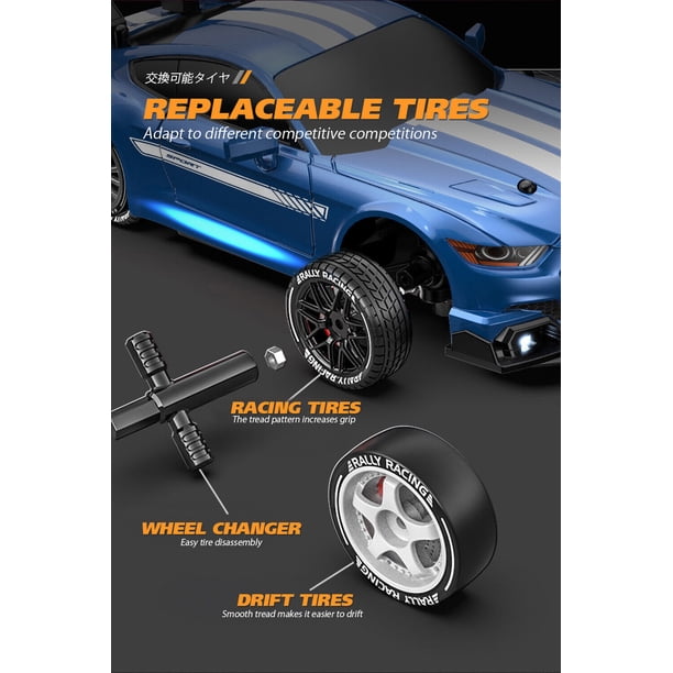 Voiture RC Drift 1:24 4WD – 30 Km/h, 4 Roues Motrices, Lumières, 2 Jeux De Pneus – Cadeau Enfant 6-8 Ans