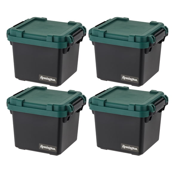 Remington 28 L Heavy Duty Trail Box Stackable Storage Bin with Latching Lids Black 4 Pack