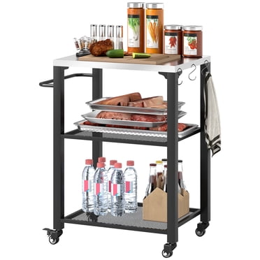 Outsunny Outdoor Grill Cart, Pizza Oven Stand w/ Stainless Steel Tabletop