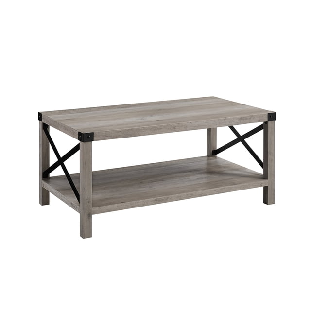 Pemberly Row 40" Metal Coffee Table in Gray Wash and Black