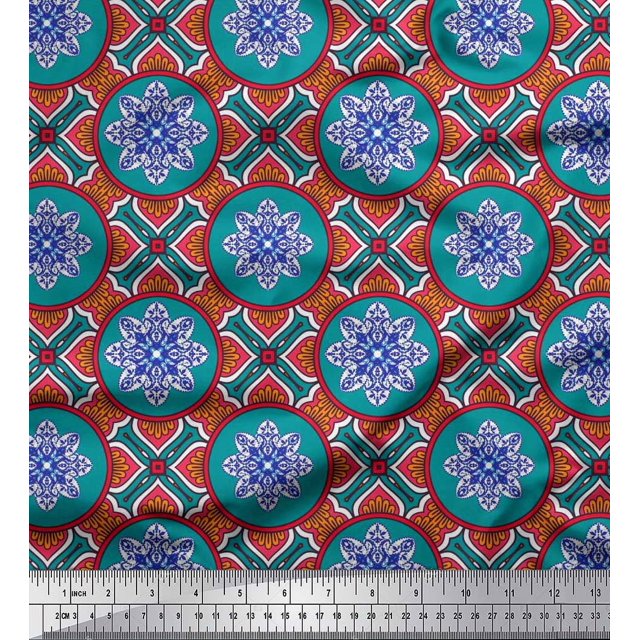 Soimoi Rayon Fabric Floral Mandala Print Fabric by The Yard 56 Inch Wide
