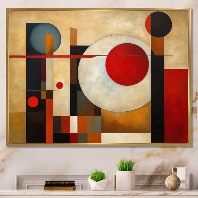 Designart Abstract Shapes Oversized framed wall art decor, Abstract Shapes framed wall Art, Earthy Exploration Brown Red Brown And Red Exploring Dimensions , Brown Modern Gold framed wall art
