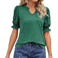 thumbnail image 1 of Birdeem Womens Summer Summer Solid Color V-Neck Pleated Loose Short Sleeve Top, 1 of 5