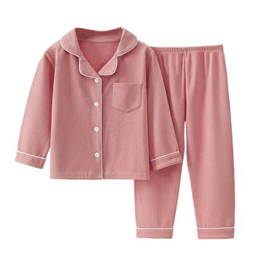 Virmaxy Pyjamas en Polaire pour Bébés Garçons Filles Ensemble 2 Pcs Unisexe Enfants Velours Fin Col à Revers Manches Longues Hauts Pantalons Vêtements de Nuit Ensemble 2 Pcs Décontracté Doux Chaud Bouton Ensemble de Détente Rouge Melon D\'eau 8Y