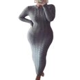 thumbnail image 1 of Women Long Sleeve Knitted Dress Crochet Pattern Solid Ribbed Casual Dress, 1 of 5