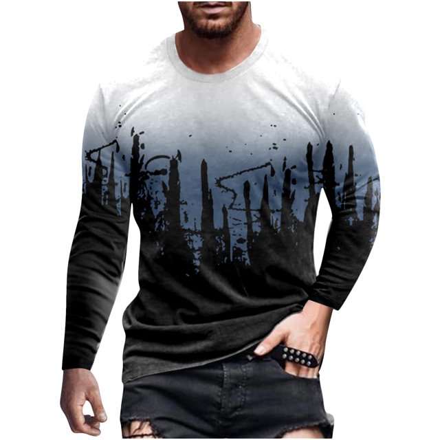 Chemise à Manches Longues pour Homme Mode Homme Décontractée Col Rond Chandail à Enfiler Imprimé T-Shirt à Manches Courtes Blouse