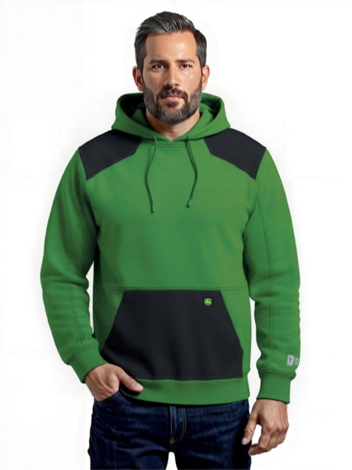 John Deere Men’s Reinforced Pull Over Fleece Hoodie with Nylon Trim, S-XL