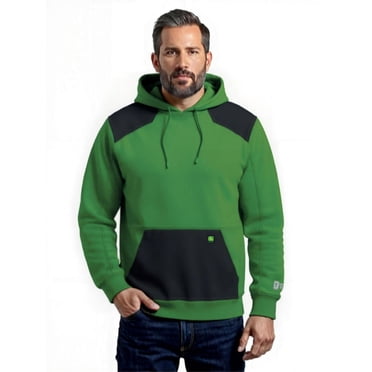 John Deere Men’s Reinforced Pull Over Fleece Hoodie with Nylon Trim, Size S-XL