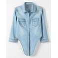 thumbnail image 4 of Veste en Denim en Jean Surdimensionnée pour Femmes, Veste Chemise Courte Décontractée à Manches 3/4 avec Nœud à Nouer, Veste Chemise en Denim pour Femmes P-61 Bleu Ciel TG, 4 of 7