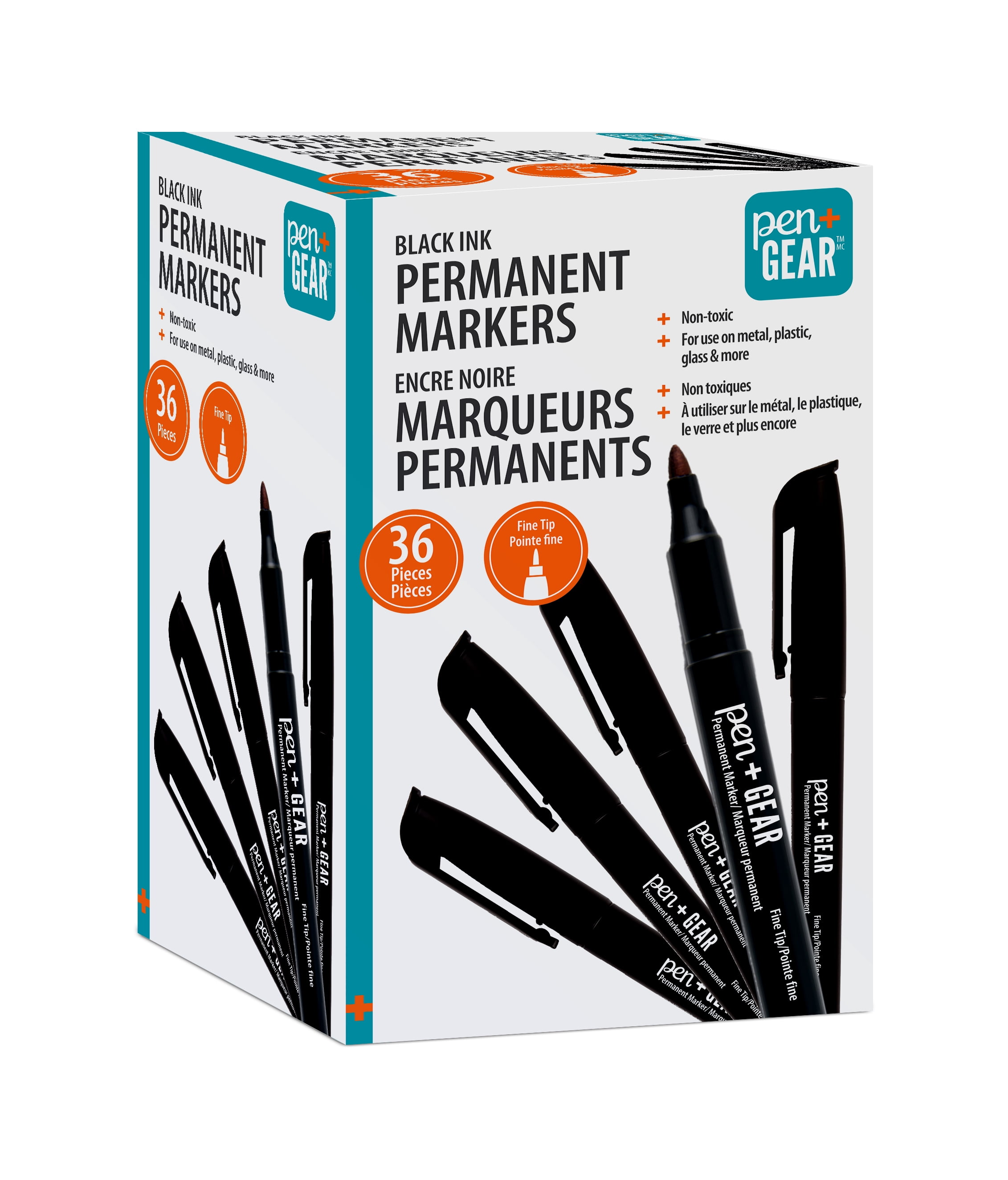 Pen+Gear Permanent Markers, Fine Tip, Black, 36 Count