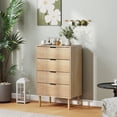 thumbnail image 2 of HOMCOM Commode, Commode à 4 Tiroirs avec Panneaux Cannelés, Chêne, 2 of 10