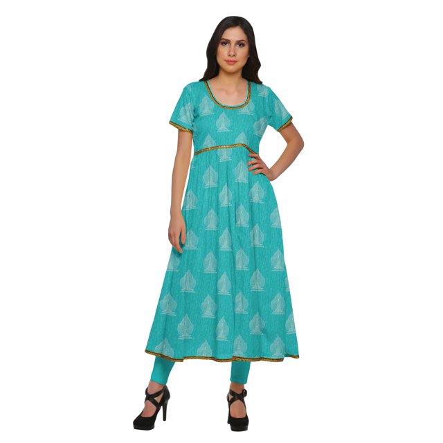 Moomaya Robes Imprimées à Fente avant pour Femmes Kurti à Manches Courtes Tenue d'Été