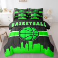 thumbnail image 1 of YST Sports Bedding Set, 7-Piece, Comforter Set, Basketball, King Size, Black Green, Microfiber Soft, 1 of 4