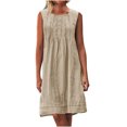 thumbnail image 1 of yoeyez Robe Maxi d'Été en Lin pour Femmes, Robe d'Été Plissée à Manches Cap, Grande Taille pour Dames, Col Rond, Mini-Robe Décontractée Froncée, Coupe Ample, Ligne A, Robes de Plage Beige, 3TG, 1 of 7