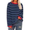 thumbnail image 2 of Hauts pour Femmes à Rayures Col Ras du Cou Manches Longues T-Shirts à Blocs de Couleur Automne Décontracté Ample Confortable Blouse, 2 of 5