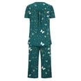 thumbnail image 4 of FAFWYP Ensembles de Pyjama 2 Pcs pour Femmes, Ensembles de Pyjama à Imprimé Floral, Tenue de Nuit Douce, Hauts à Manches Courtes à Col Ras du Cou et Pantalons Capri, Ensembles de Détente, P-3TG, 4 of 5