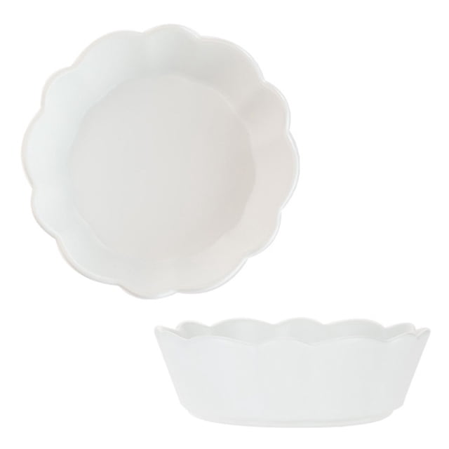 Qeeadeea Petit Plat de Cuisson, Ensemble de 2, Plat à Casserole en Céramique Coloré Rond, Petite Assiette à Tarte en Céramique Allant au Four-Blanc-15x15x5cm, 400ml