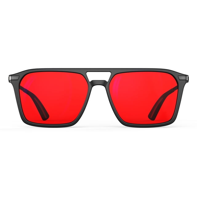 Goiteia Lunettes Anti-Lumière Rouge et Bleue pour Bloquer le Sommeil, Lumière Bleue et Verte, avec des Verres Teintés Rouges et une Monture Noire avec Charnières à Ressort pour un Confort Supérieur. Conçues pour Bloquer la Lumière Bleue dans la Plage de 380-500 nm, Ces Lunettes Favorisent un Meilleur Sommeil et Réduisent la Fatigue Oculaire. le Revêtement Antireflet Amélioré Minimise l'Éblouissement pour une vision Claire pendant les Jeux, le Diffusion en Continu Ou les Appels Vidéo.