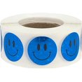 thumbnail image 1 of Blue Sparkle Holographic Circle Happy Face Stickers, 0.75 Inch Round, 500 Labels on a Roll, 1 of 2