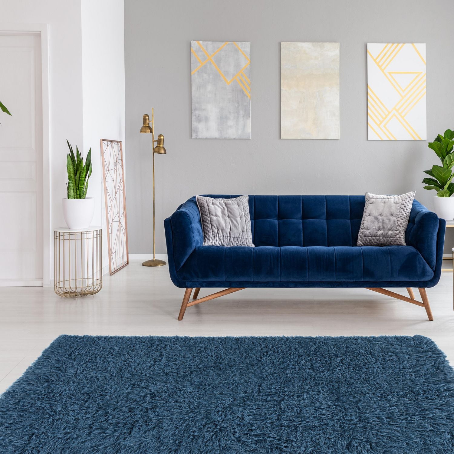 New Flokati 1400gr 2'4" x 4'8" Accent Rug, Denim Blue