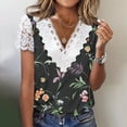 thumbnail image 1 of LSLJS Womens Lace Hollow Out T Shirt Summer Sexy Print Short Sleeve Lace V Neck Shirt Tops, 1 of 5