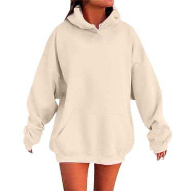 Aocisk Women's Solid Color Hoodie with Pocket Drop Shoulder Comfortable and Stylish Pullover Sweatshirt Top for Casual Outdoor Activities Khaki XS